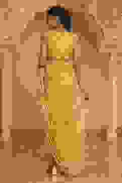 Yellow Poly Georgette Digital Printed Gown Saree image number 3