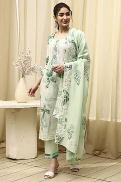Green Cotton Printed Floral Unstitched Suit Set image number 7