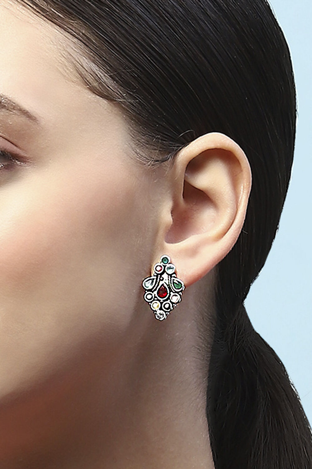 Multi-Coloured Oxidised Stone Studded Studs image number 3