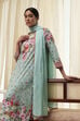 Turquoise Cotton Floral Printed Straight Suit Set image number 7