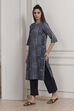 Blue Cotton Printed Straight Kurta image number 2