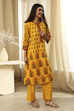 Yellow Pure Cotton Straight Kurta Set image number 5