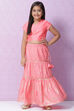 Red Art Silk Printed Short Top Lehenga Set image number 0