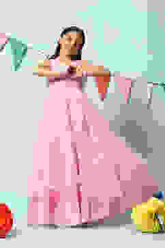 Pink Cotton Blend Gathered Gown image number 0