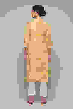 Yellow LIVA Straight Printed Kurta image number 4