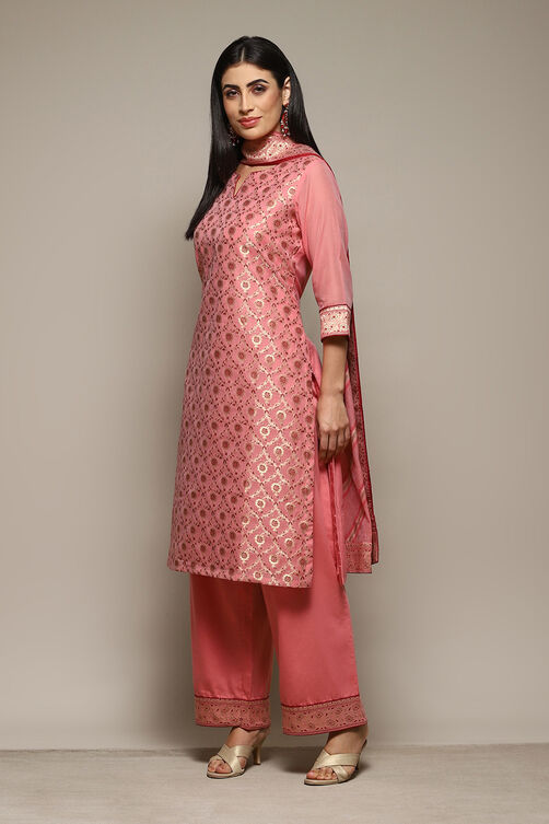 Mustard Cotton Blend Straight Yarndyed Kurta Palazzo Suit Set image number 5