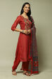 Maroon Art Silk Unstitched Suit Set image number 6