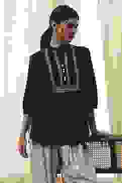 Black Cotton Yarn-Dyed Short Straight Kurta image number 0