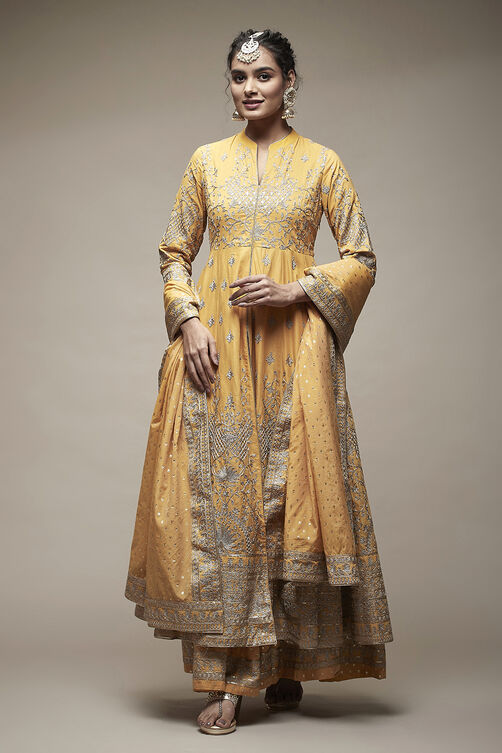 Mustard Cotton Anarkali Suit Set image number 1
