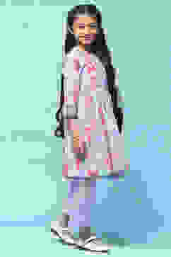 Lavender Printed Cotton Gathered Kurta & Solid Palazzo  image number 5