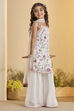 Off-White Viscose Rayon Floral Straight Suit Set image number 5