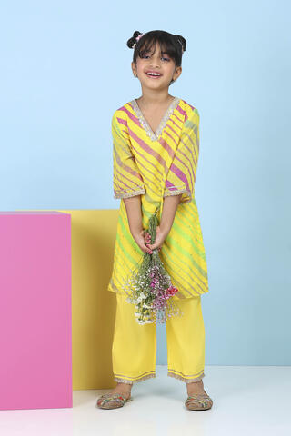 BIBA Printed Cotton Straight Semi-Formal Kurta With Palazzos in Yellow