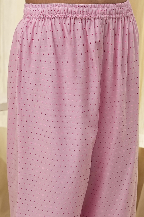 Light Pink Cotton Floral Straight Kurta Set image number 3