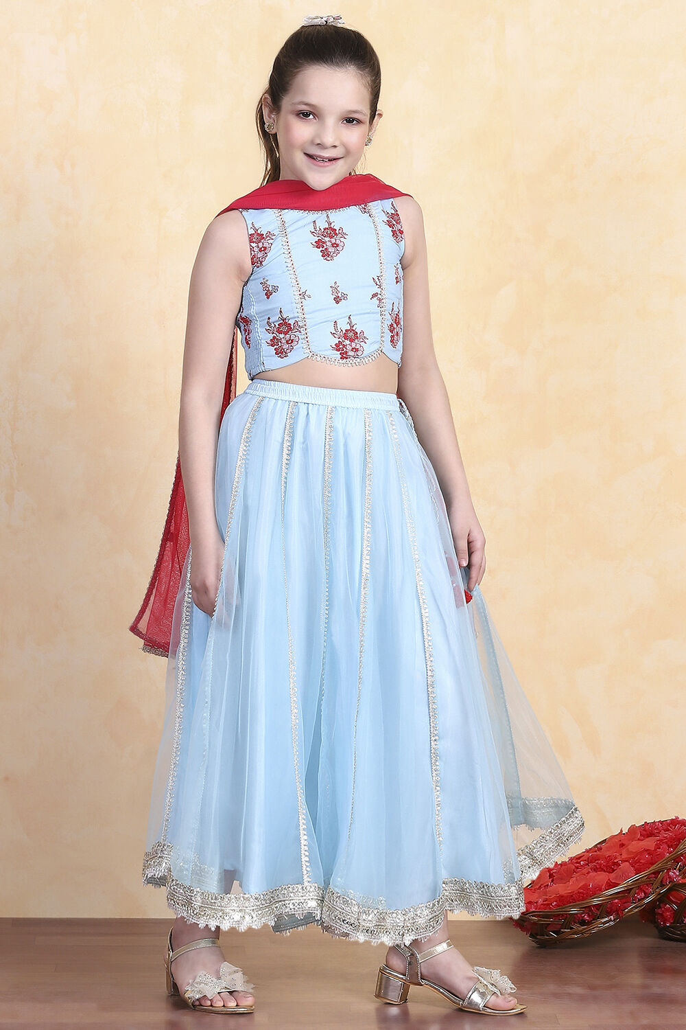 Sky Blue Printed Flared Lehenga Set image number 4