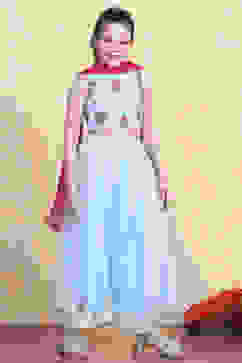 Sky Blue Printed Flared Lehenga Set image number 4