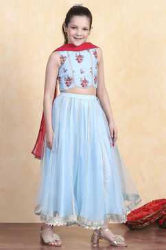 Sky Blue Cotton Lehenga Set image number 4