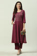 Plum Printed Rayon Straight Kurta Regular Pants Suit Set image number 6