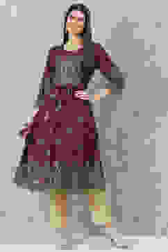 Brown Rayon A-Line Printed Kurta image number 5