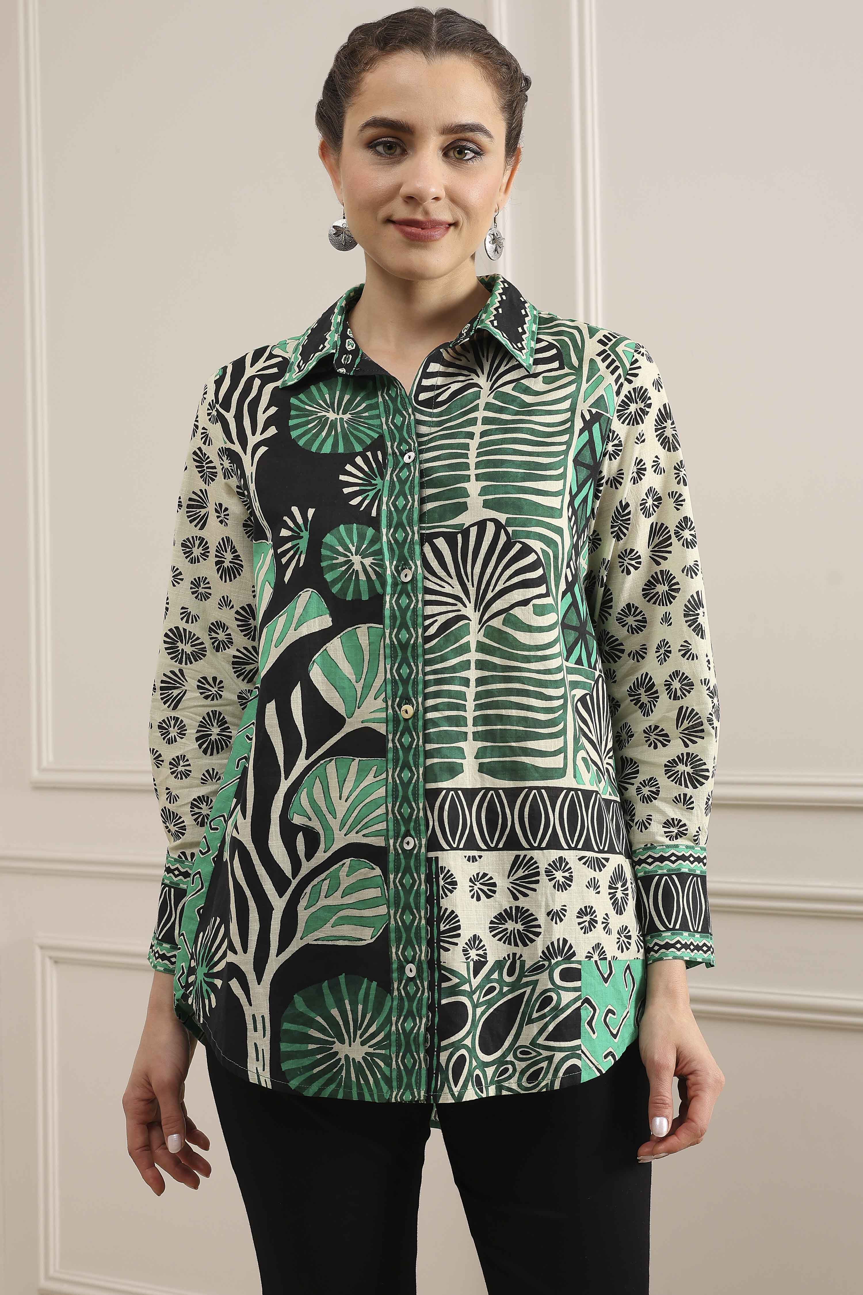 Black Cotton Printed Straight Shirt image number 5