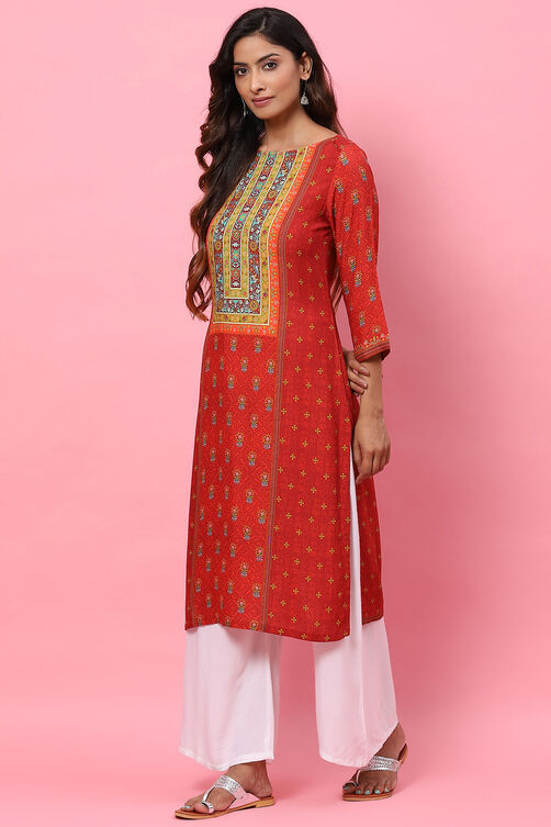 Mustard Straight Rayon Kurta image number 2