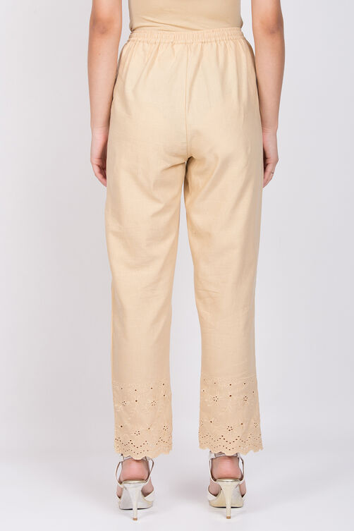 Off White Cotton Flax Pants image number 4