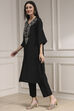 Black Textured Straight Kurta Pants Set image number 3
