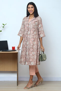 Peach Art Silk Straight Kurta Relaxed Pant Suit Set image number 0