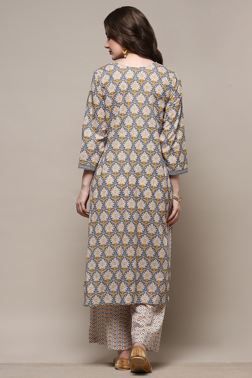 Blue Cotton Screen Printed Unstitched Suit Set image number 6