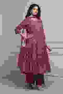 Magenta Cotton Printed Anarkali Suit Set image number 5