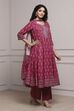 Magenta Cotton Anarkali Suit Set image number 5
