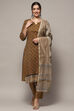 Mustard Tussar Unstitched Suit set image number 8