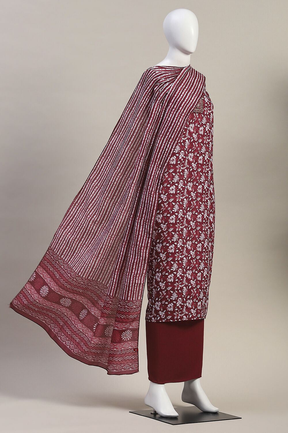 Mustard Green Cotton Printed Unstitched Suit Set image number 4