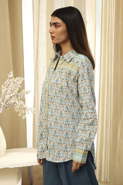 Blue Cotton Printed Straight Shirt image number 2