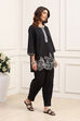 Black Cotton Floral Embroidered Straight Kurta Set image number 5