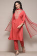 Pink Nylon Narrow Kurta Pant Suit Set