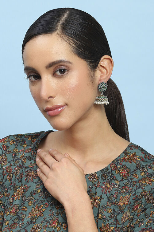 Green Brass Jhumka image number 3