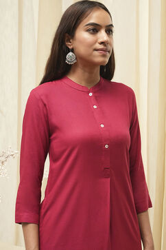 Cherry Red Rayon Straight Kurta Palazzo Suit Set image number 6