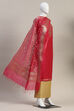 Fuchsia Chanderi Machine Embroidered Unstitched Suit Set image number 4
