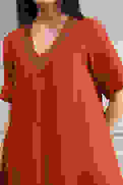 Burnt Orange Dyed Asymmetric Kurta Set image number 1