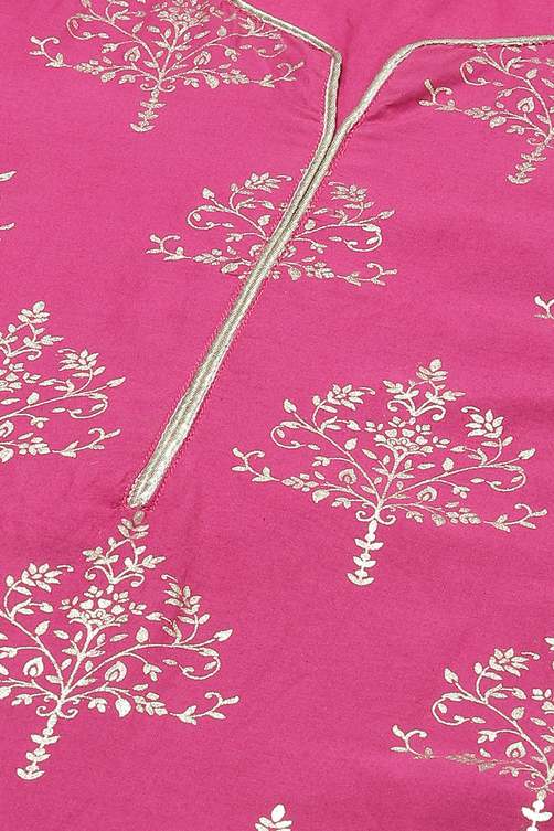 Magenta Floral Foil Printed Straight Suit Set image number 1