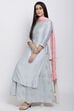 Ice Blue Cotton Silk Straight Kurta Skirt Suit Set image number 2