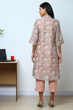 Peach Art Silk Straight Kurta Relaxed Pant Suit Set image number 6