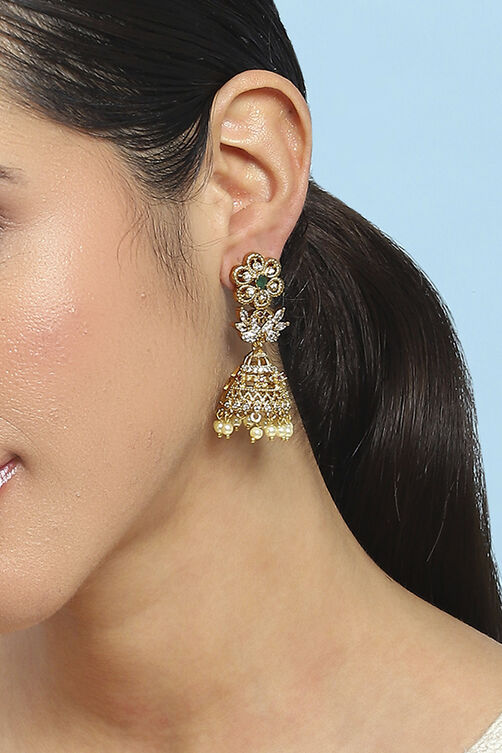 Gold Green Alloy Jhumka image number 1