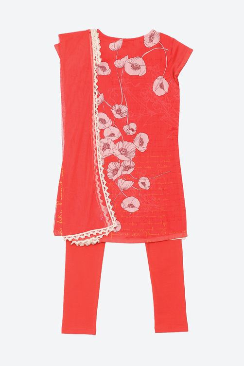 Red Art Silk Straight Kurta Churidar Suit Set image number 2