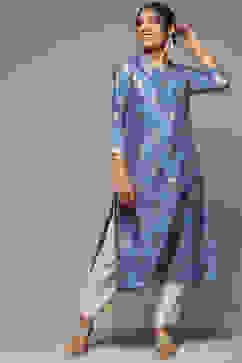 Blue Viscose Straight Printed Kurta image number 0