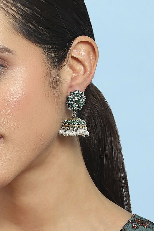 Green Brass Jhumka image number 1