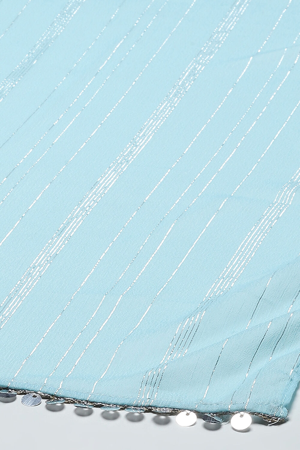 Sky Blue Poly Chanderi Mirror work A-line Suit Set image number 3