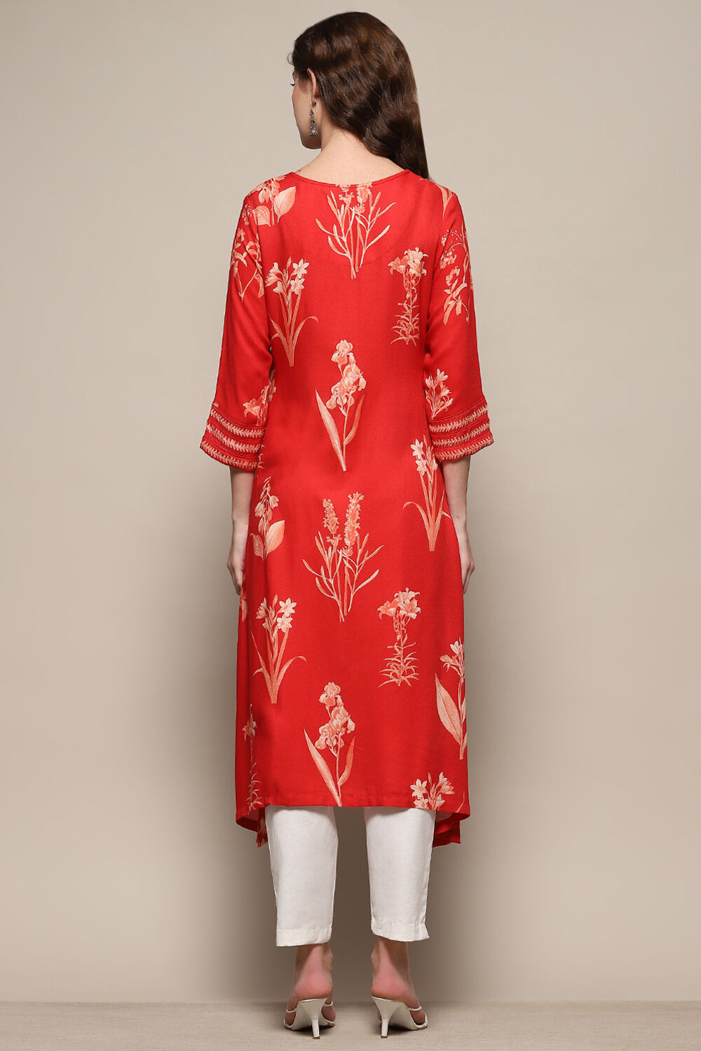 Orange Rayon Printed Asymmetric Kurta image number 3