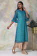 Turquoise Art Silk Straight Printed Kurta