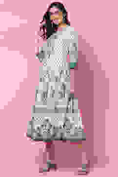 Green Cotton Flared Printed Kurta Dress image number 2